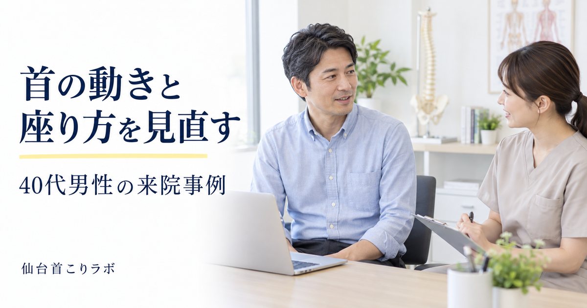 首の動きと座り方について相談する男性の生成イメージ